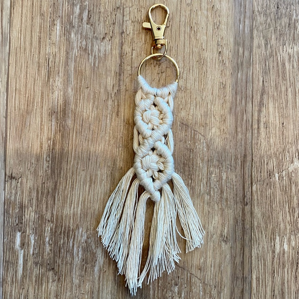 Cream Macrame Keychain
